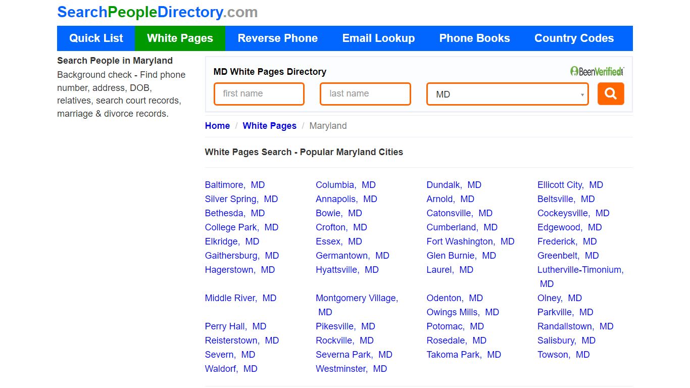 White Pages in Maryland, Find a Person, Local Directory